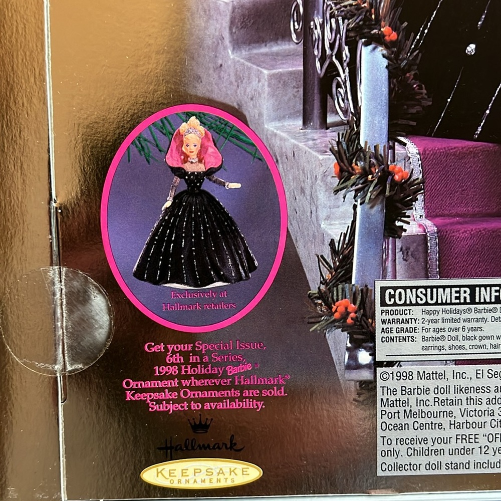 Vintage 1998 Happy Holidays Barbie Doll Special Edition Mattel & Ornament - Picture 3 of 11